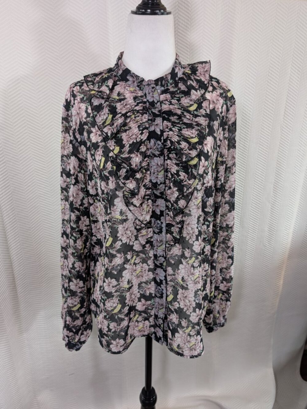H&M Floral Ruffle Chiffon Blouse Long Sleeve Whimsical Fairycore Boho Size 8